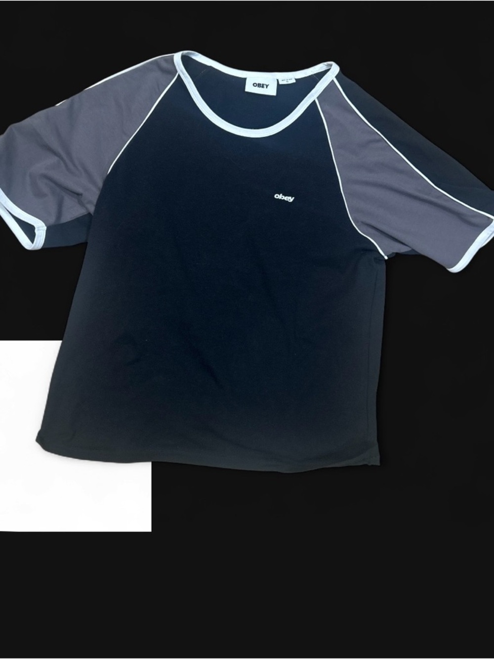 Obey Navy Body with Gray Raglan Sleeves Tee
